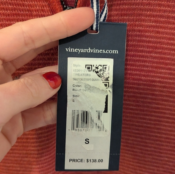 Vineyard Vines Cashmere Blend Thaxter Quarter Zip Striped Rust Color Sweater - Picture 4 of 8